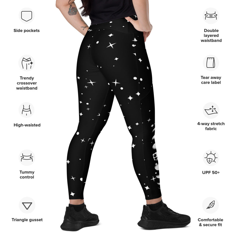 Moon Phases Crossover Leggings with Pockets