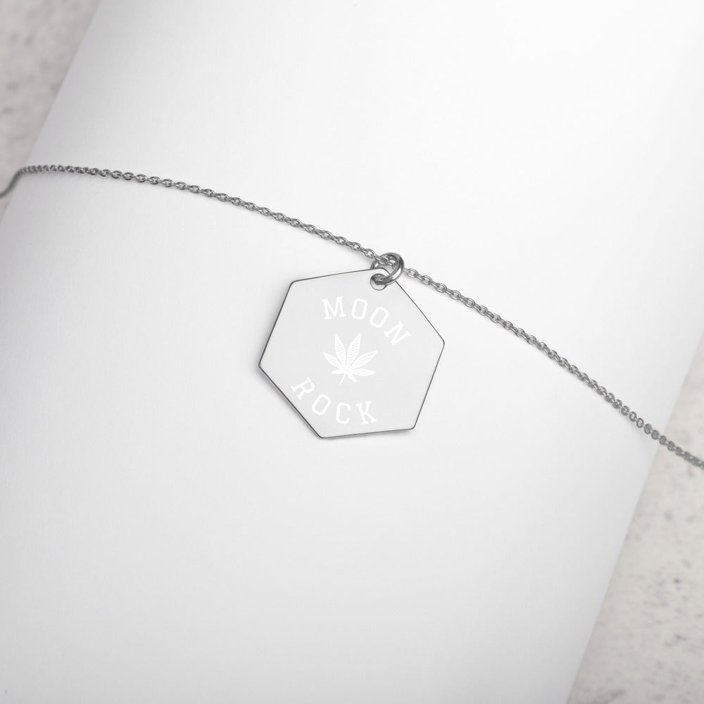 Moon Rock Engraved Silver Hexagon Necklace