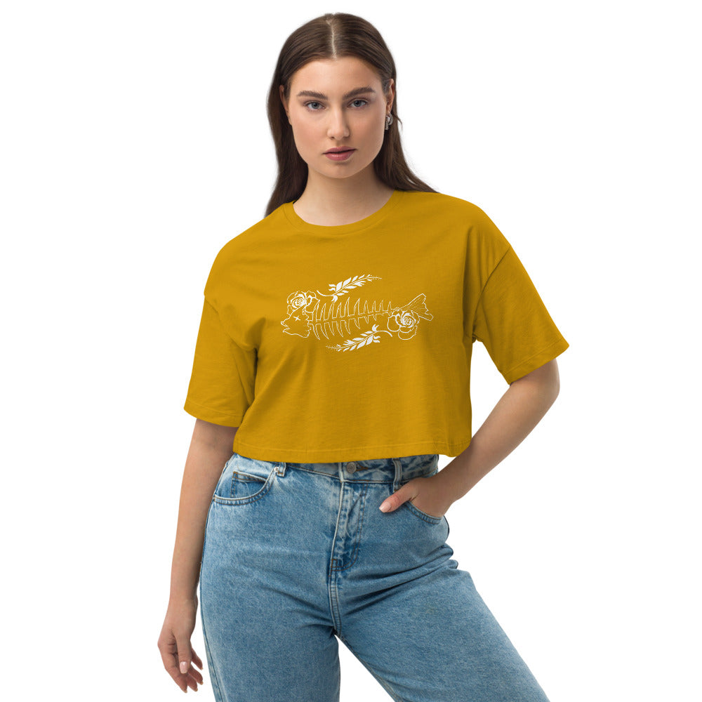 Plenty of Fish in the Sea Drop Shoulder Crop Top