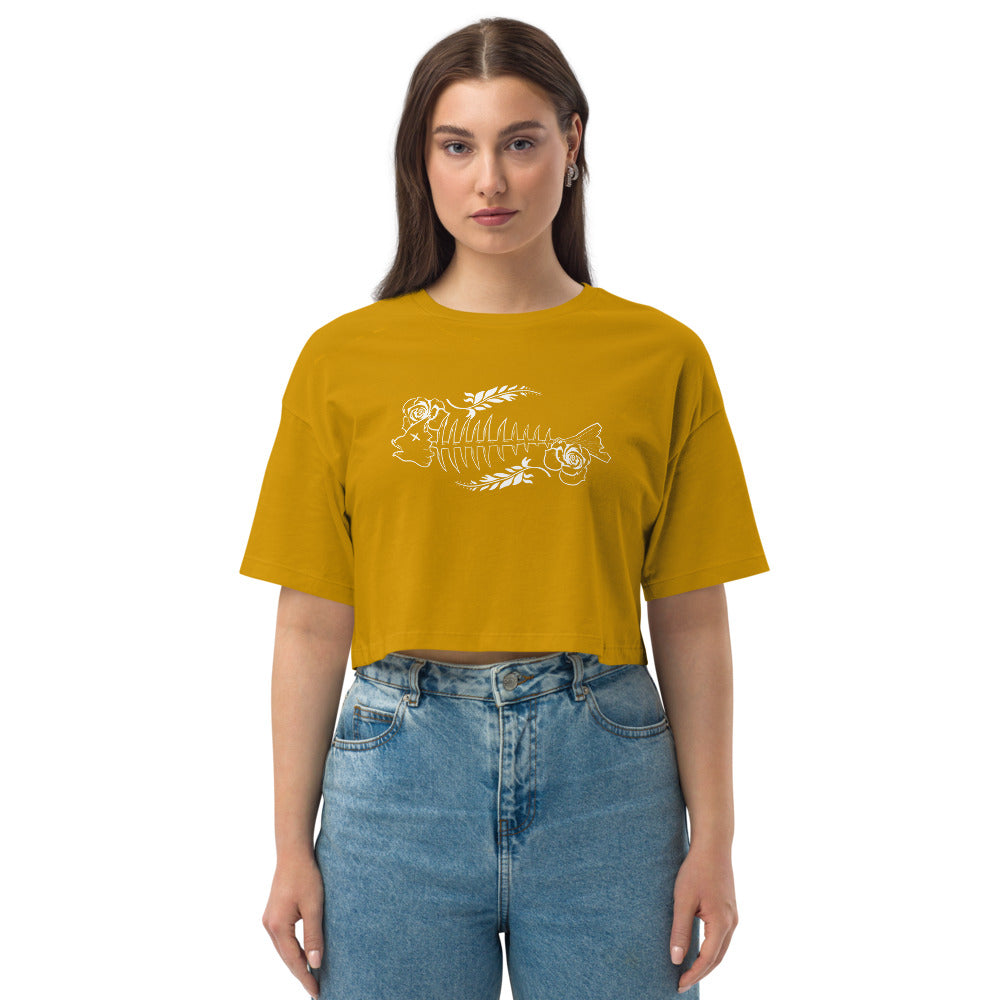 Plenty of Fish in the Sea Drop Shoulder Crop Top