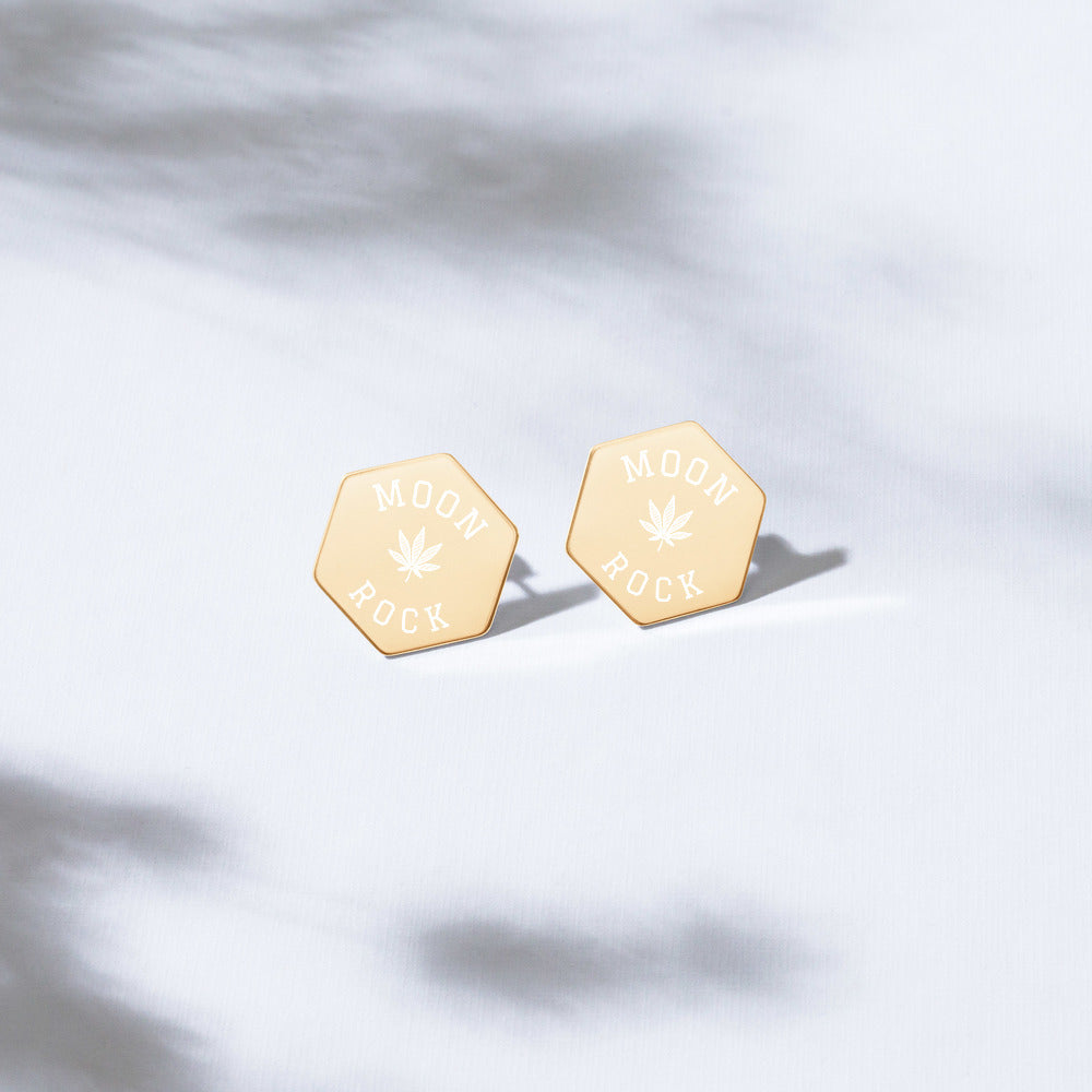 Moon Rock Sterling Silver Hexagon Stud Earrings