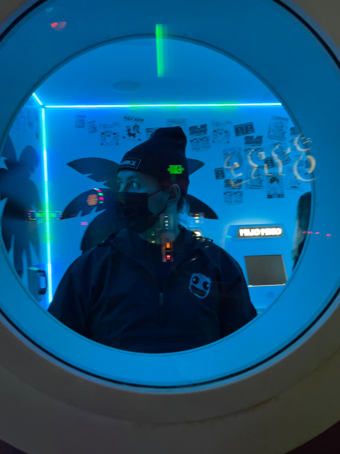 Moonrock through a window at Meow Wolf Denver