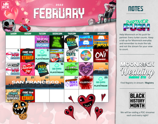 February 2022 Twitch Stream Calendar