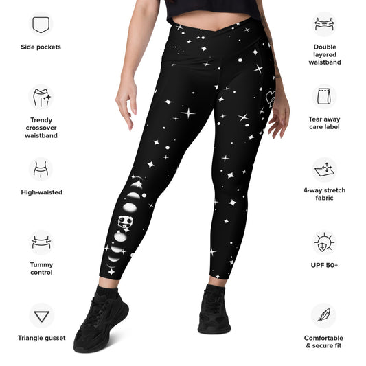 Moon Phases Crossover Leggings with Pockets