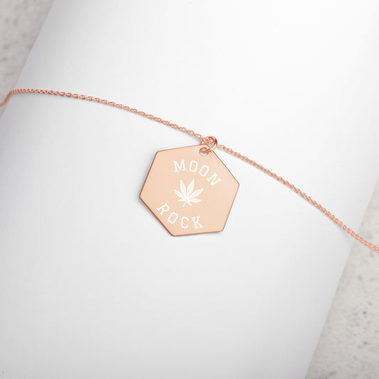 Moon Rock Engraved Silver Hexagon Necklace