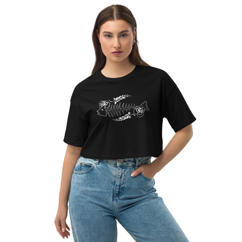 Plenty of Fish in the Sea Drop Shoulder Crop Top