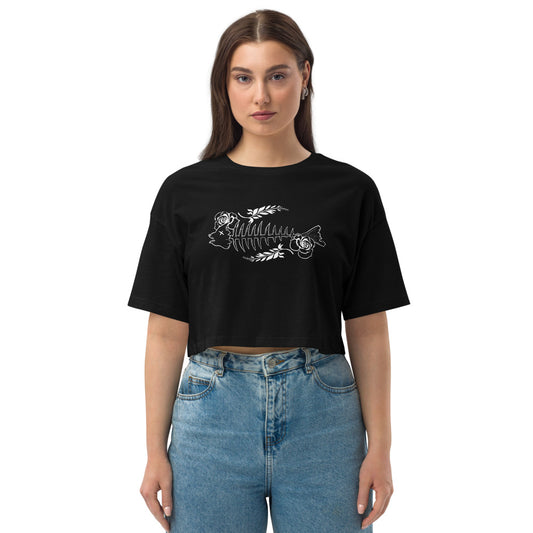 Plenty of Fish in the Sea Drop Shoulder Crop Top