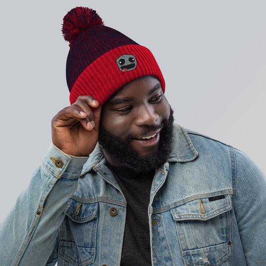 Crazy Rock Embroidered Pom-Pom Beanie