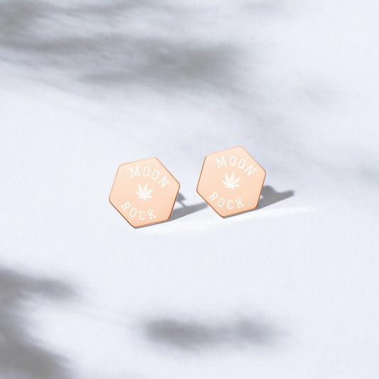 Moon Rock Sterling Silver Hexagon Stud Earrings